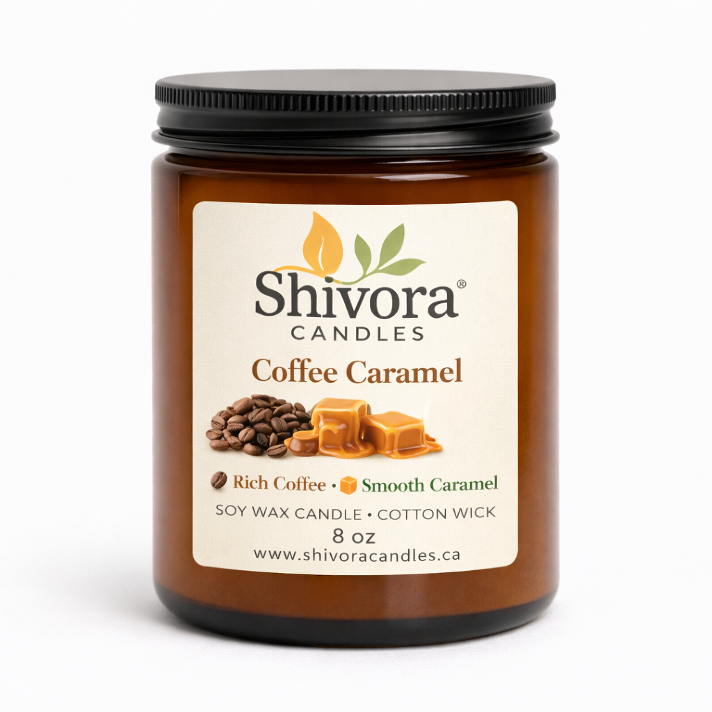 Coffee Caramel 8 oz Soy Candle – Handmade Soy Candle Made in Ontario, Canada with Natural Soy Wax and Cotton Wick | Shivora Candles